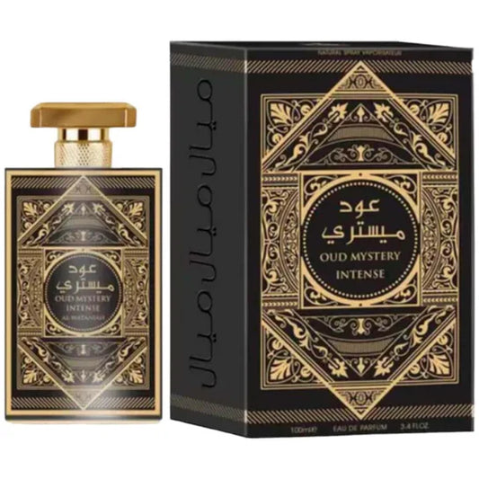 Perfume Arabe Al Wataniah Oud Mystery Intense EDP 100ml Masculino - Preto+Dourado